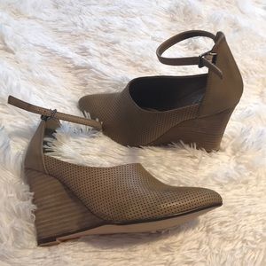 Tan Wedge Booties with Ankle Strap